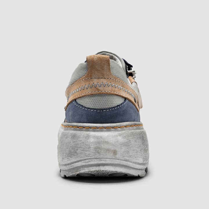 Blue Pink Women's Retro Zip-Up Leather Shoes - Blue/Pink for wholesale on Faire3