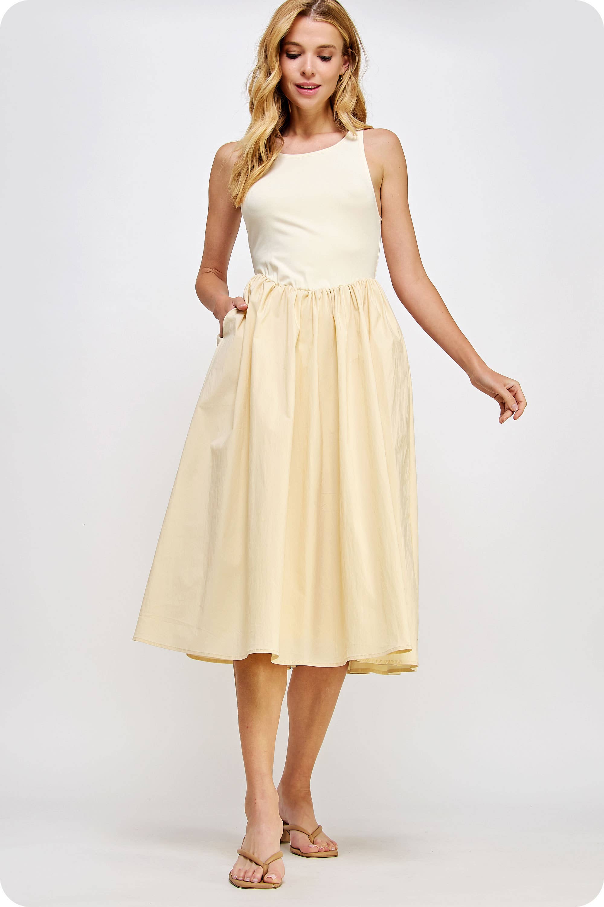 Strut & Bolt - Wholesale Dress - Women's - Knit Contrast Poplin Long Dress8