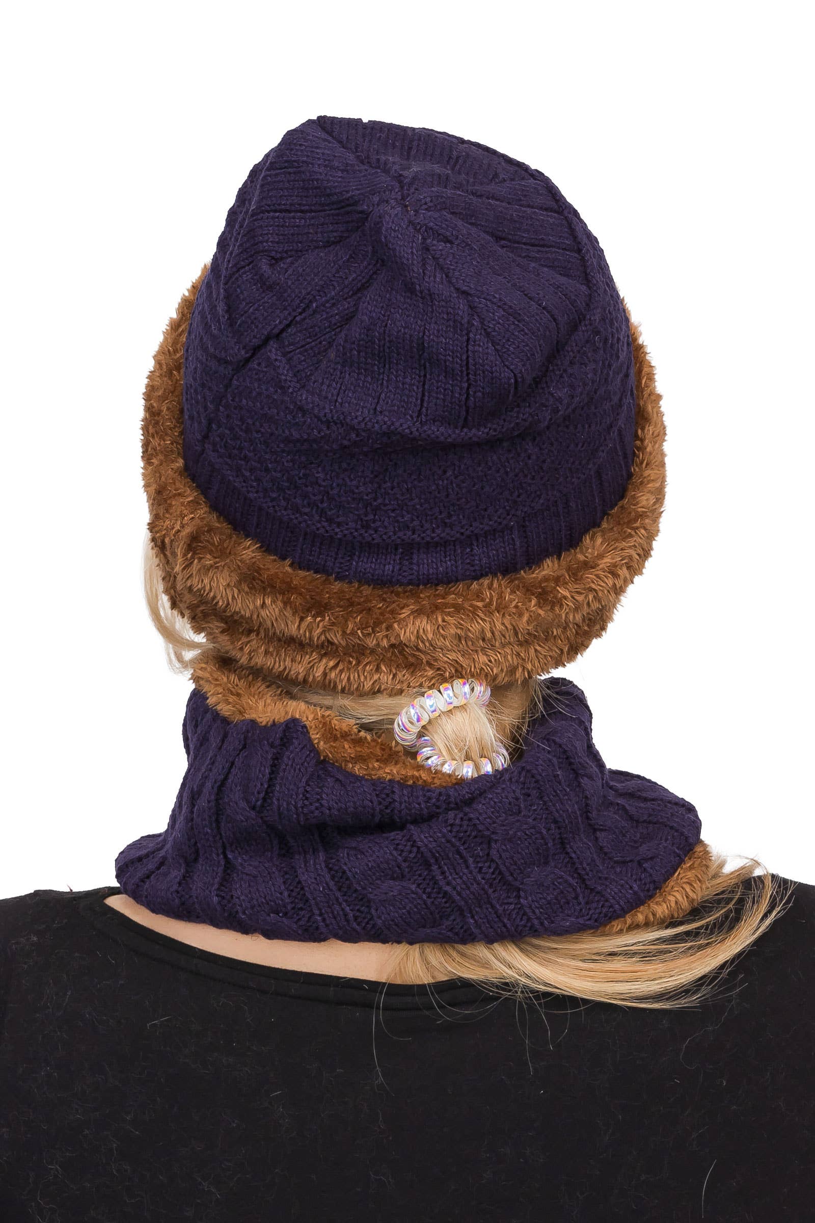ASSORTED Earth Tone Cable Knitted Fur Beanie Scarf for wholesale on Faire9