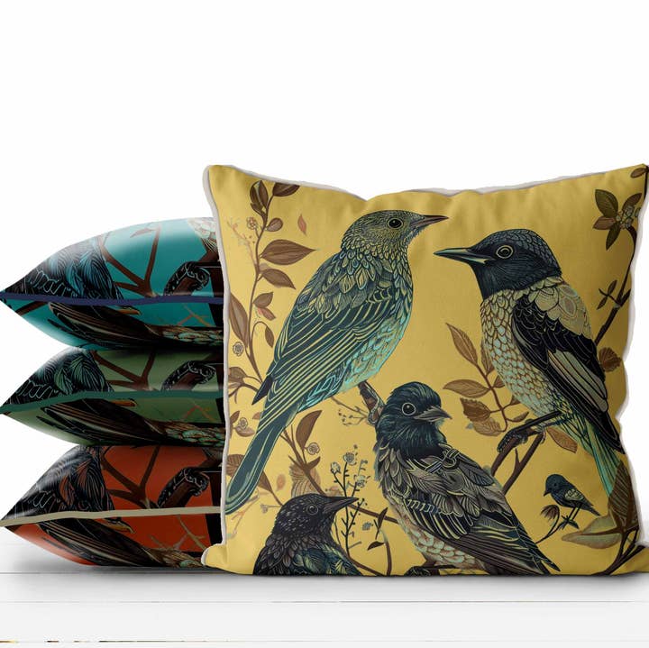 Fancy Flock 1 Bird Cushion Pillow Cover In or Outdoors for wholesale by FabFunky Ltd