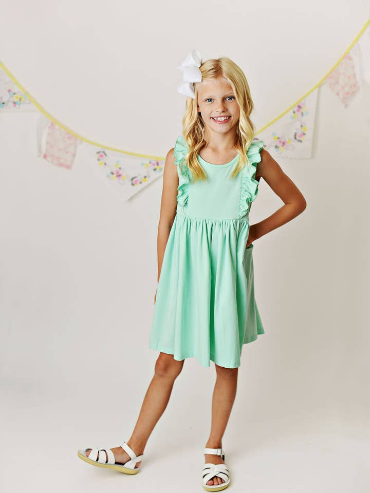 GIRL PINKSEAFOAM BELLA TWIRL DRESS for wholesale by Serendipity Clothing Co