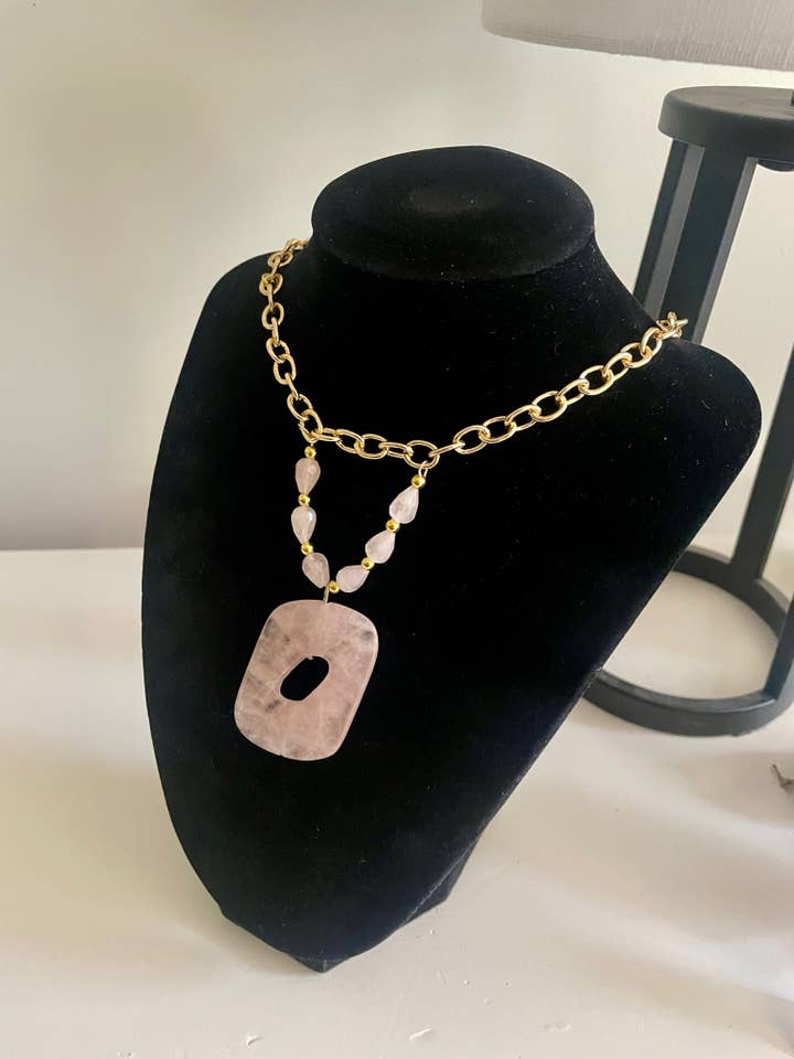 Large Rose Quartz Pendant Necklace for wholesale by NSW Jewelry Designs