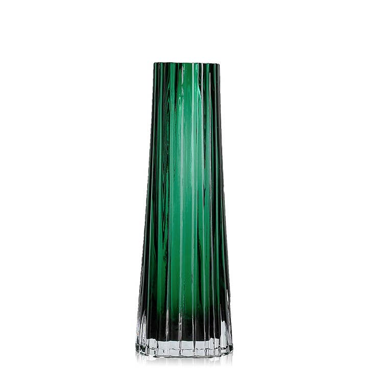 Will's Company - Wholesale Vase - Glass Emerald Green Ribbed Slender Vase - 9.5" H