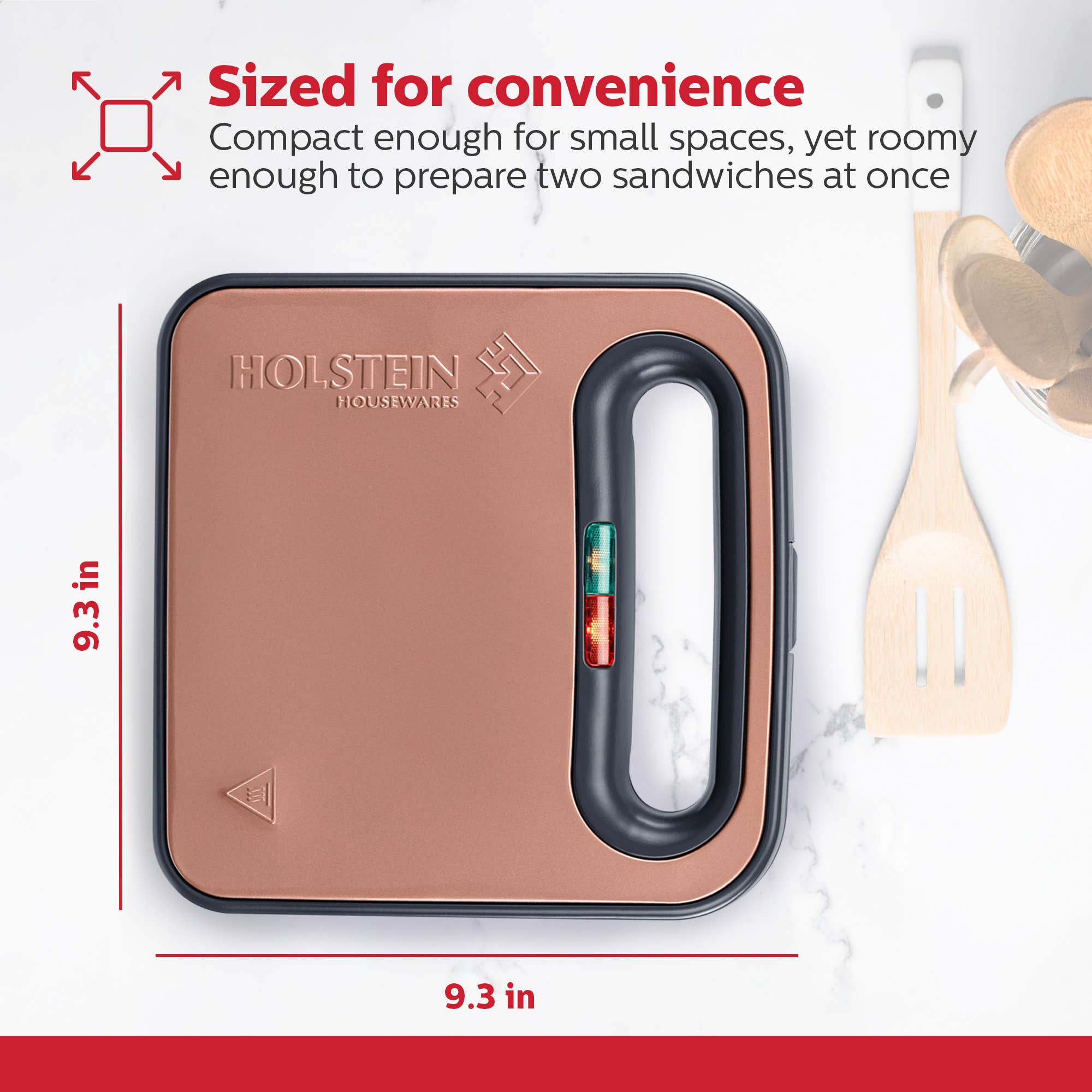 Holstein Housewares - Wholesale Kitchen Appliance - 2-SLICE SANDWICH MAKER & GRIDDLE ROSE GOLD6