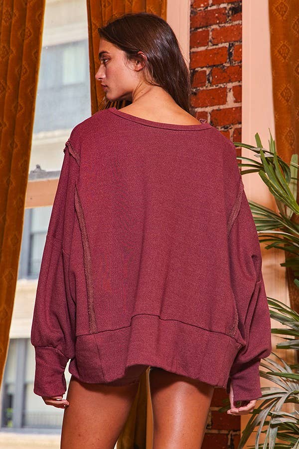 BUCKETLIST INC - Vente Sweat-shirt – femme - Haut en éponge uni à ourlet haut et bas T2369 Raw Edge Detail17