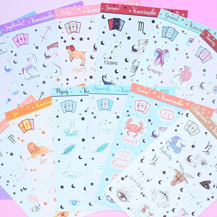 Horoscope astrology magic zodiac sticker sheets Set for wholesale by Kawineko