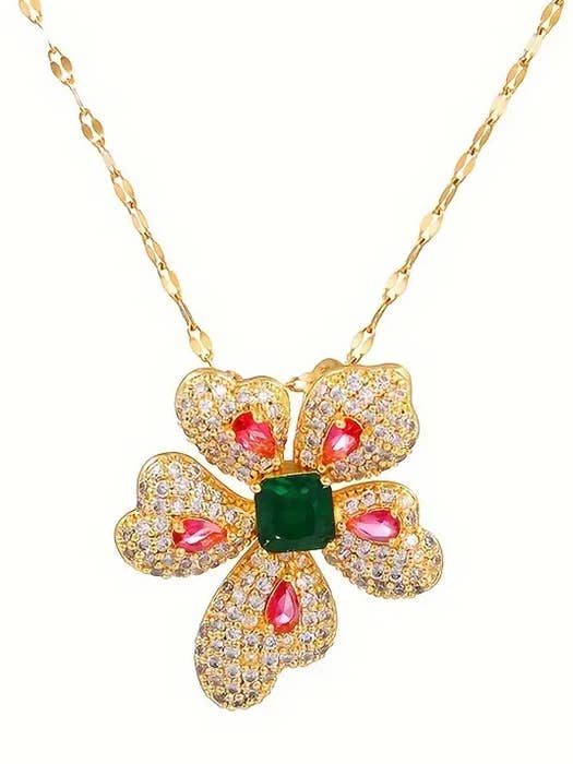 ( J142 ) MULTI STONE MIX FLOWER PENDANT NECKLACE for wholesale by Jewelry Max