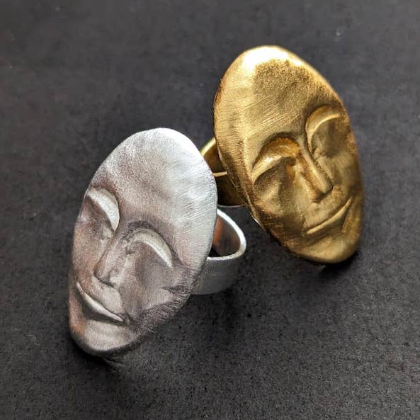 Bague à visage abstrait antique | 100 % ajustable pour la vente par YuuJewels