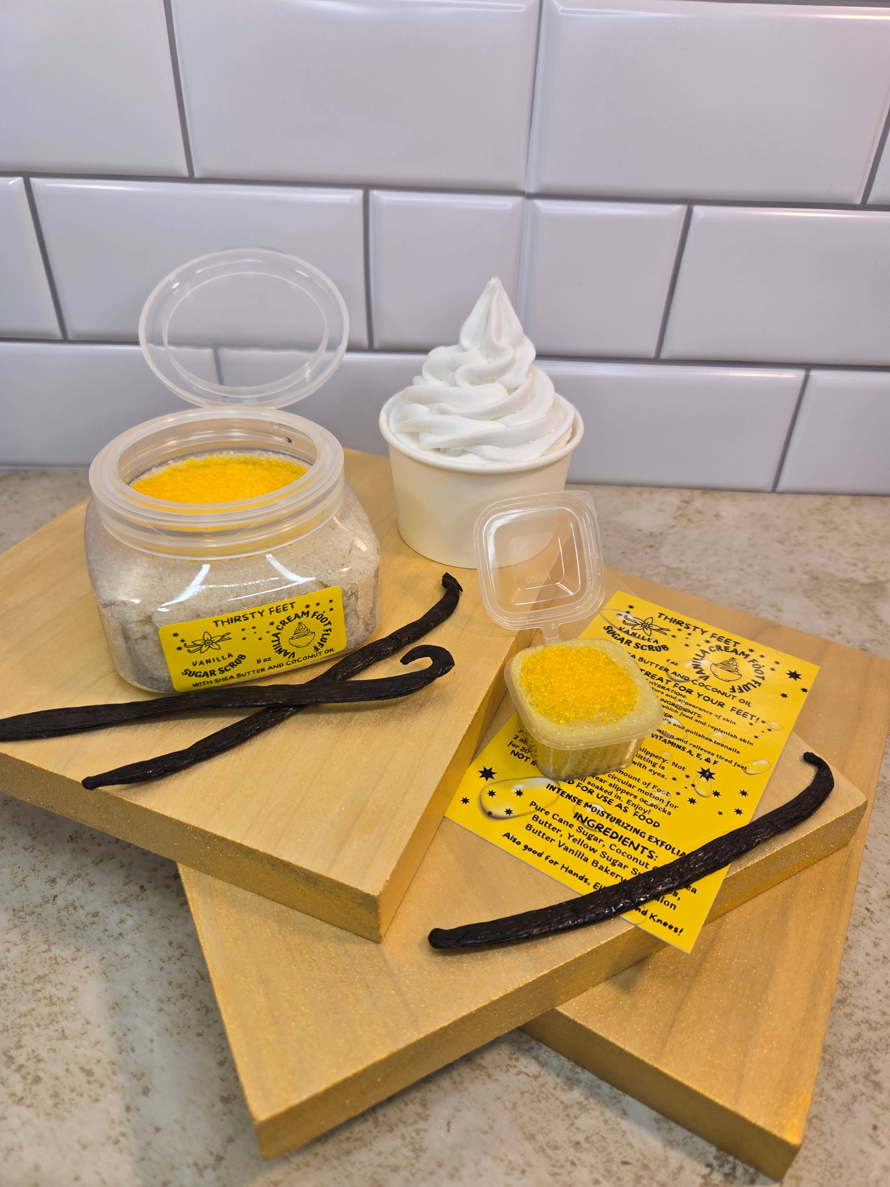 THIRSTY FEET®️ - Wholesale Foot Scrub/Polish - Vanilla Cream Foot Fluff Sugar Scrub 8 oz Jar5