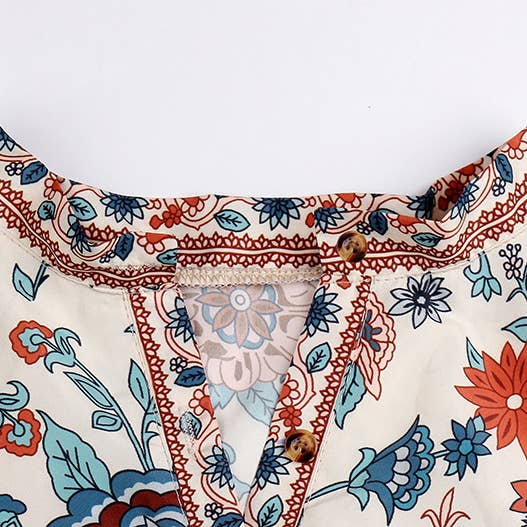 Rosa Clothing - Vente Chemisier – femme - Blouse ample à manches longues à imprimé bohème4