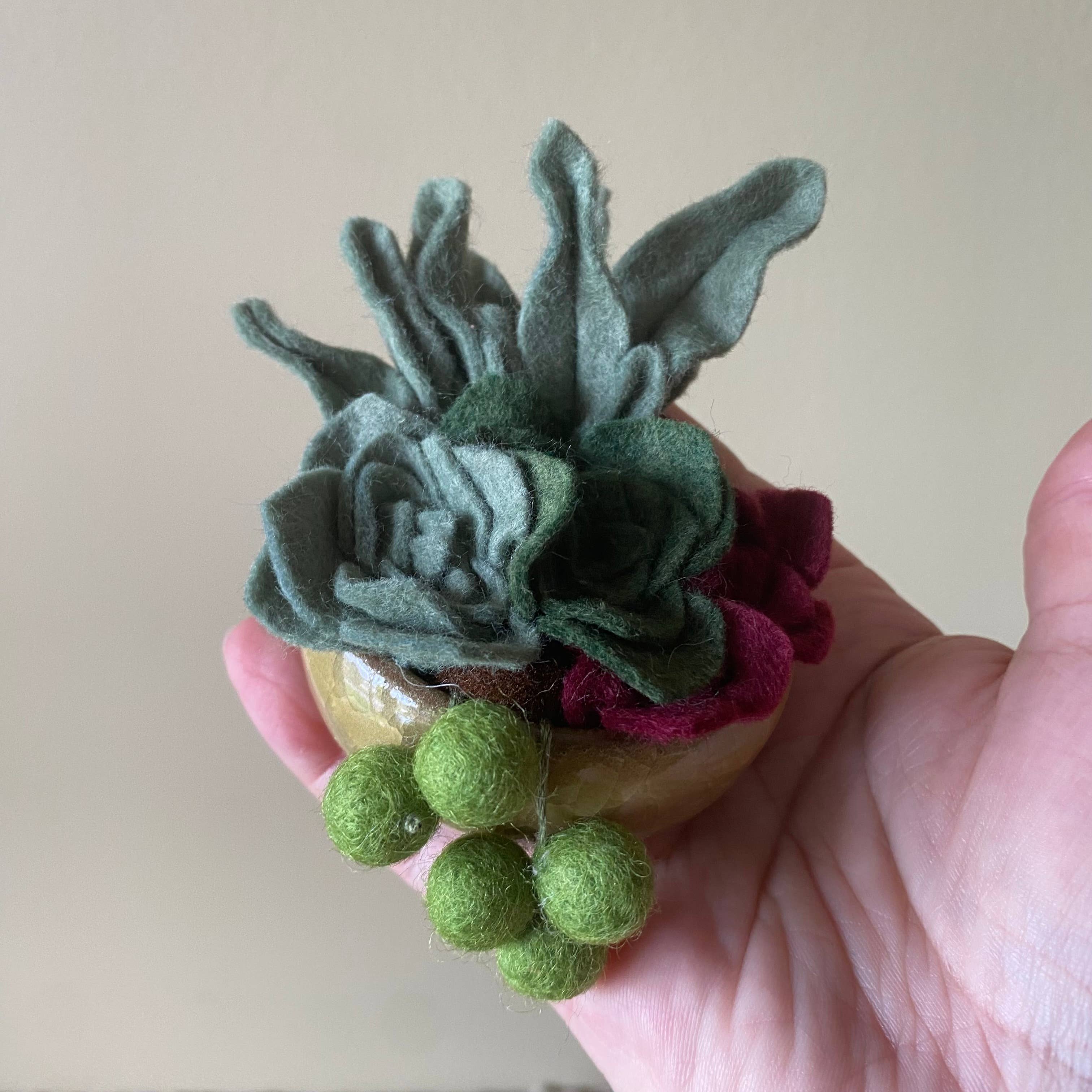 ForgetBKnot - Wholesale Artificial Flowers - Handmade Felt Succulent Arrangement in Colourful Ceramic Pot7
