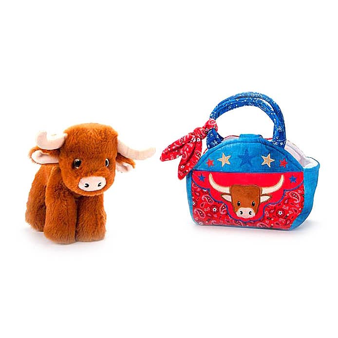 Ensemble d'animaux en peluche avec sac à main - Longhorn pour la vente par The Petting Zoo
