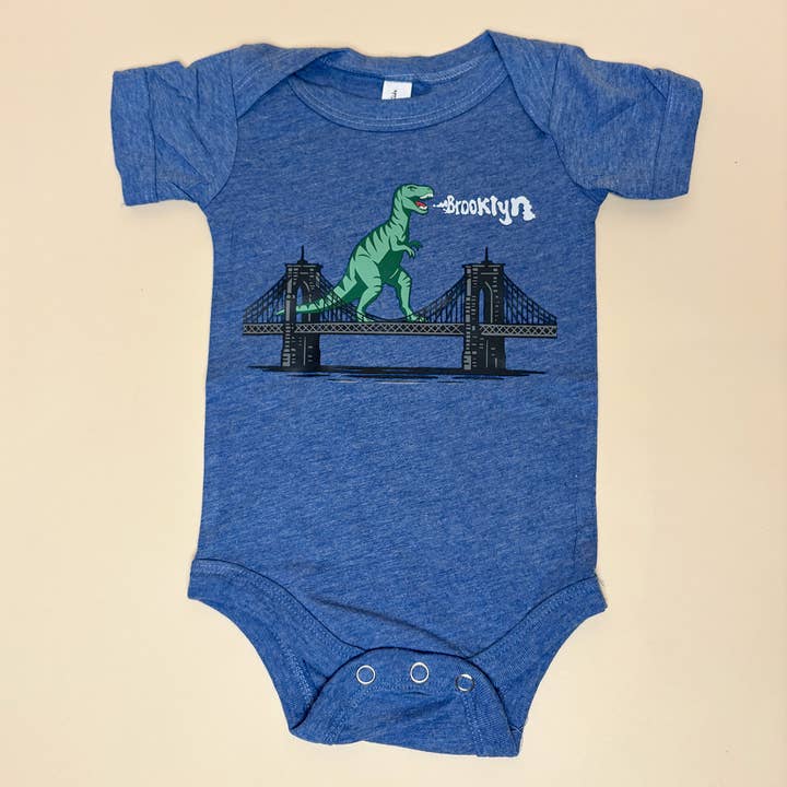 Animal Instincts - Wholesale Bodysuit (Non-Footed) - Baby - Infant Dinosaur On NY Brooklyn Bridge Onesie1
