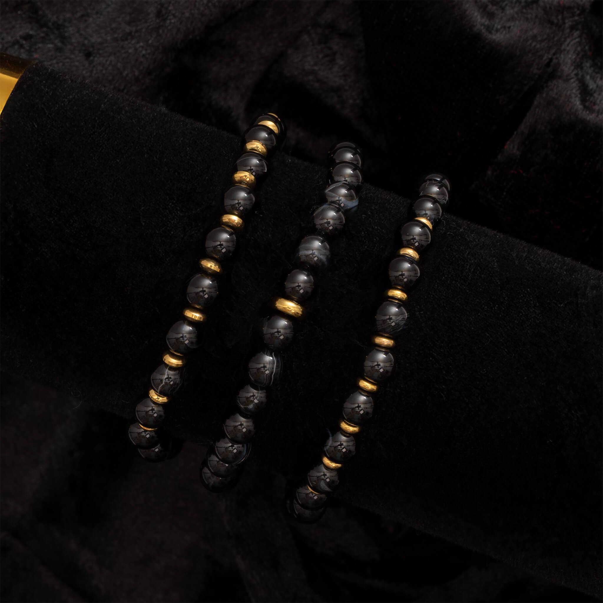 Or Bracelet pour homme en acier inoxydable plaqué or 18K PVD avec perles d'agate en vente sur Faire5