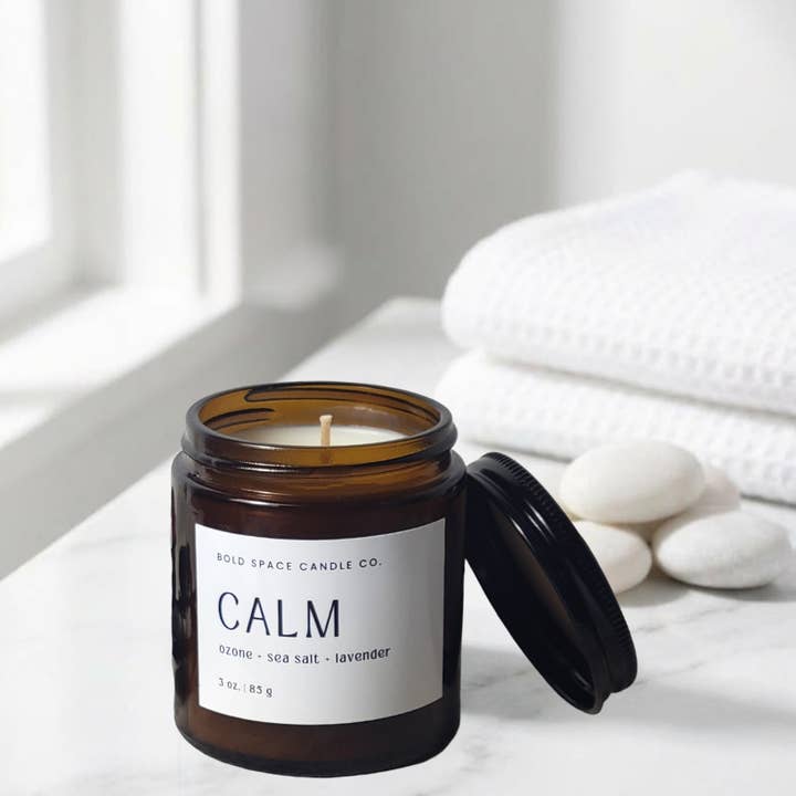 CALM - Ozone + Lavender + Sea Salt - 3 oz. Soy Candle for wholesale by Bold Space Candle Co.