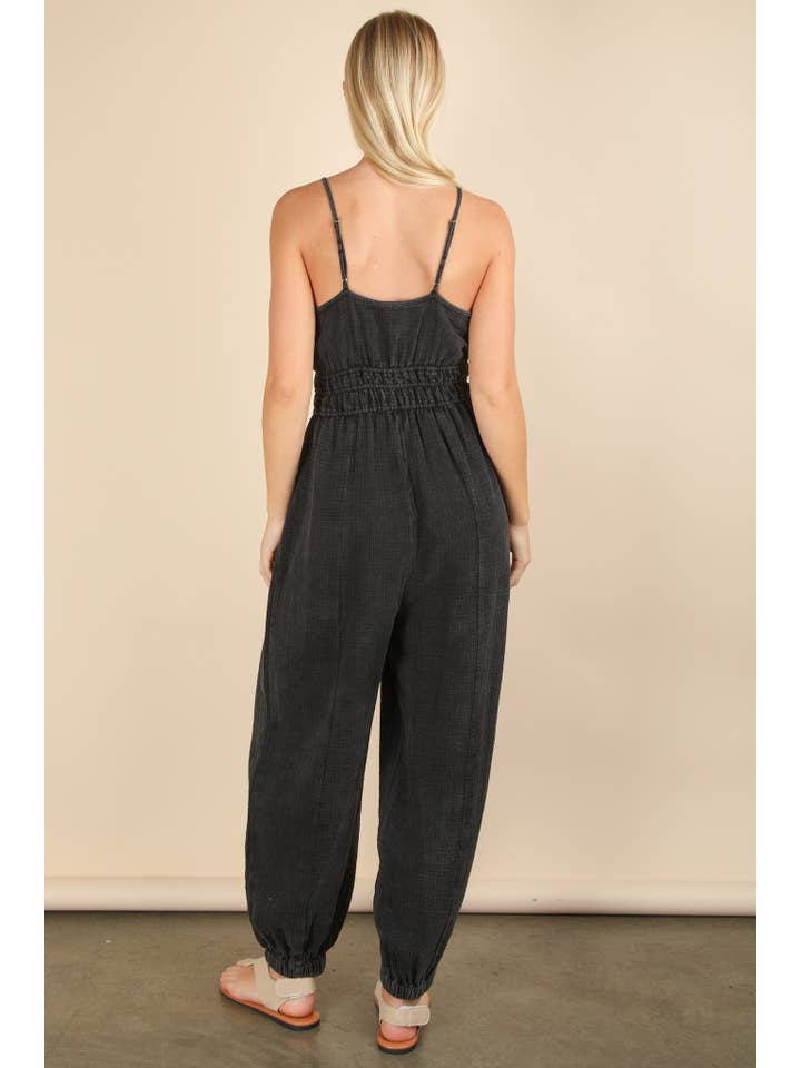 VERY J - Wholesale Jumpsuit - Women's - NP70837-Mineral Washed Cotton Gauze Casual Jumpsuit