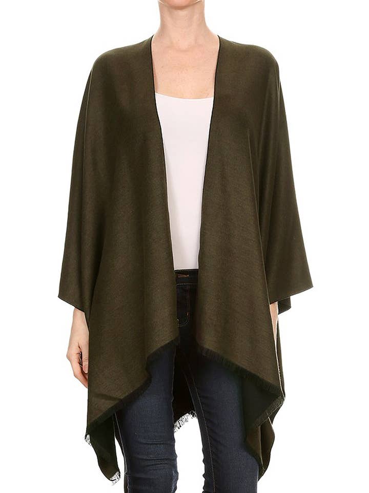 Cap Zone - Wholesale Poncho - Women's - Reversible Faux Cashmere Open Cape Poncho