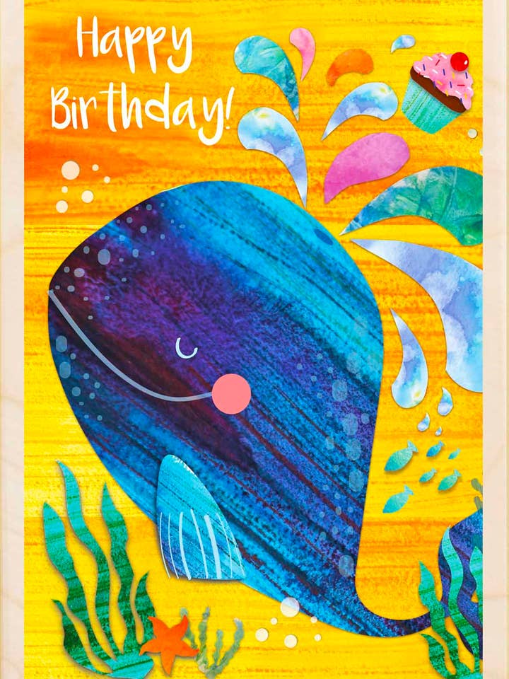 Birthday Blue Whale - Eco-friendly Children Birthday card for wholesale by THE WOODEN POSTCARD COMPANY