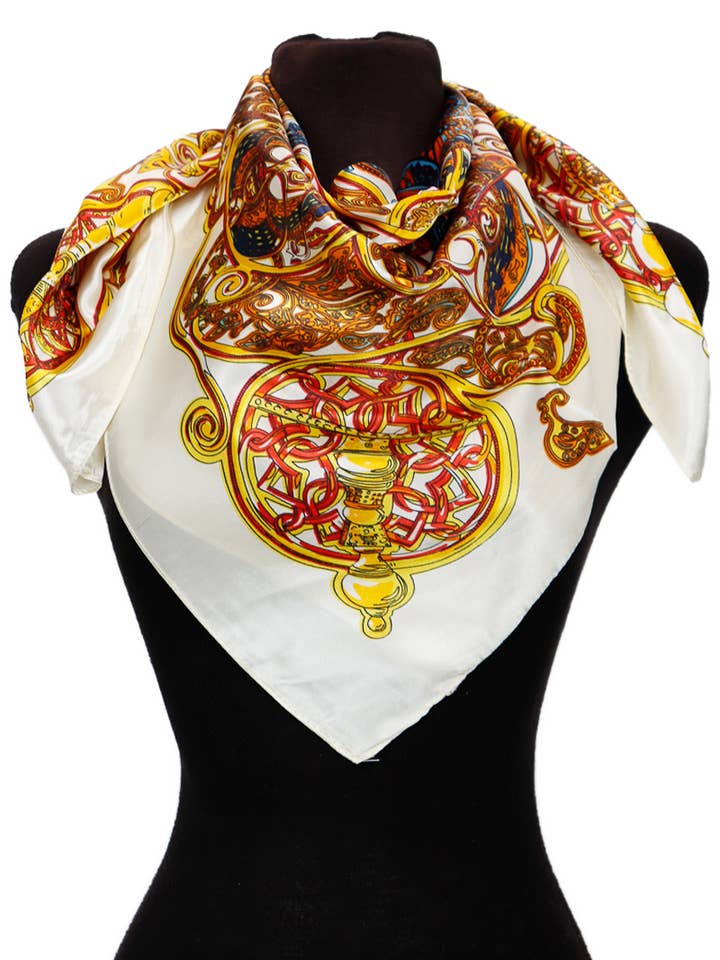 Exotic Paisley Filigree Faux Silk Square Scarf for wholesale by Cap Zone