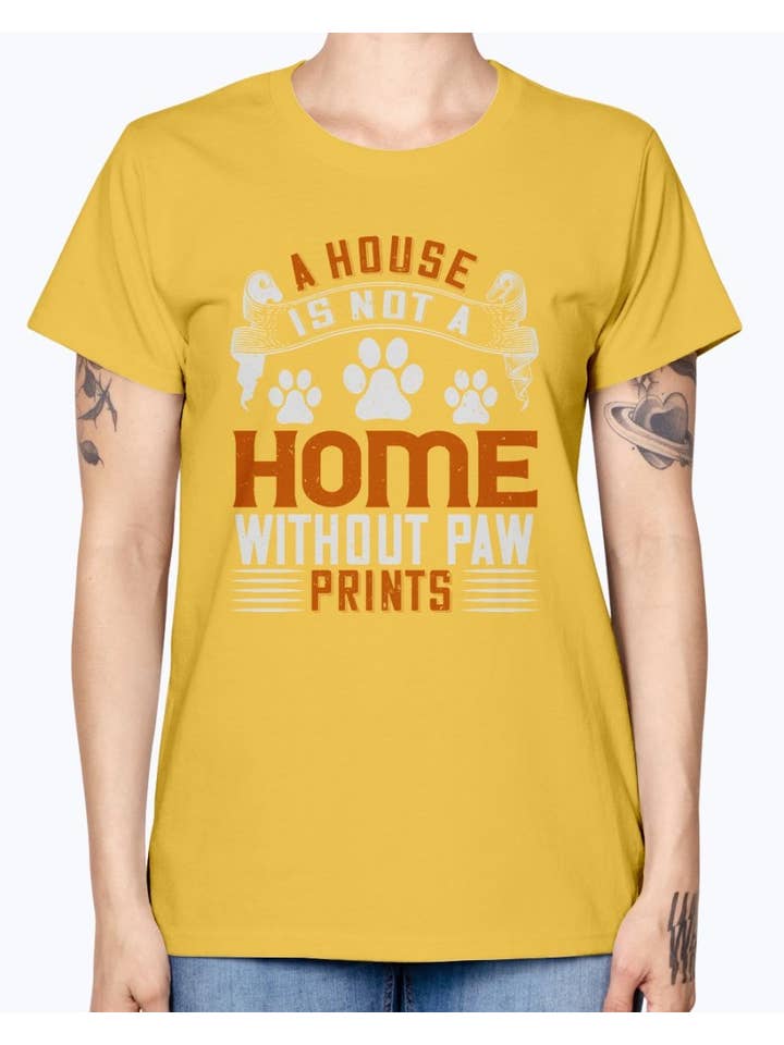 tshirt unlimited - Vendita all'ingrosso Maglietta serigrafata - Donna - T-shirt con scritta «A House Is Not a Home Without Paw Print»