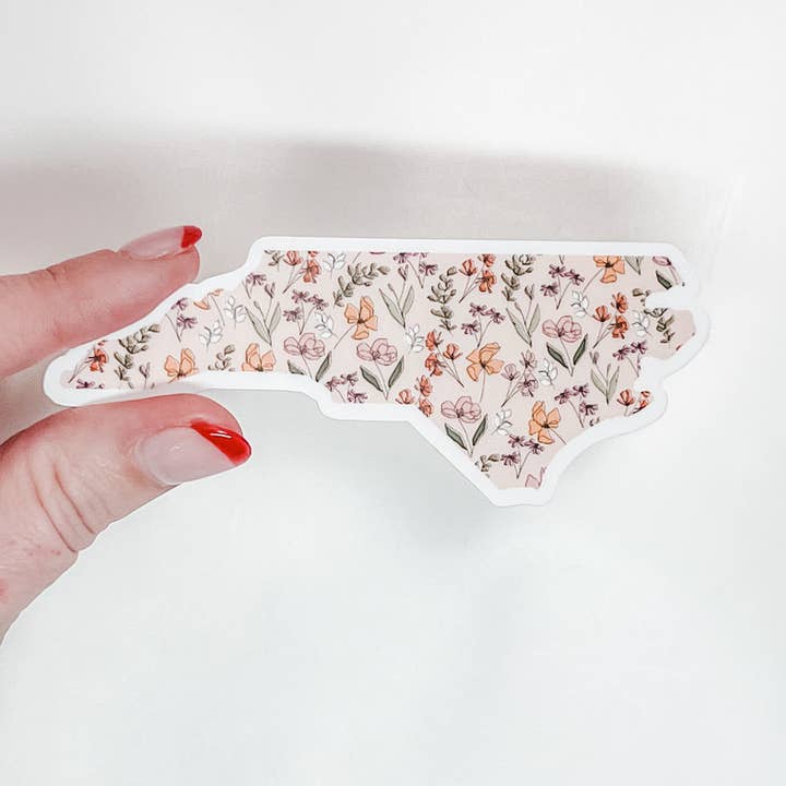 Positively North Carolina - Wholesale Sticker - Floral North Carolina State Sticker with Flowers3