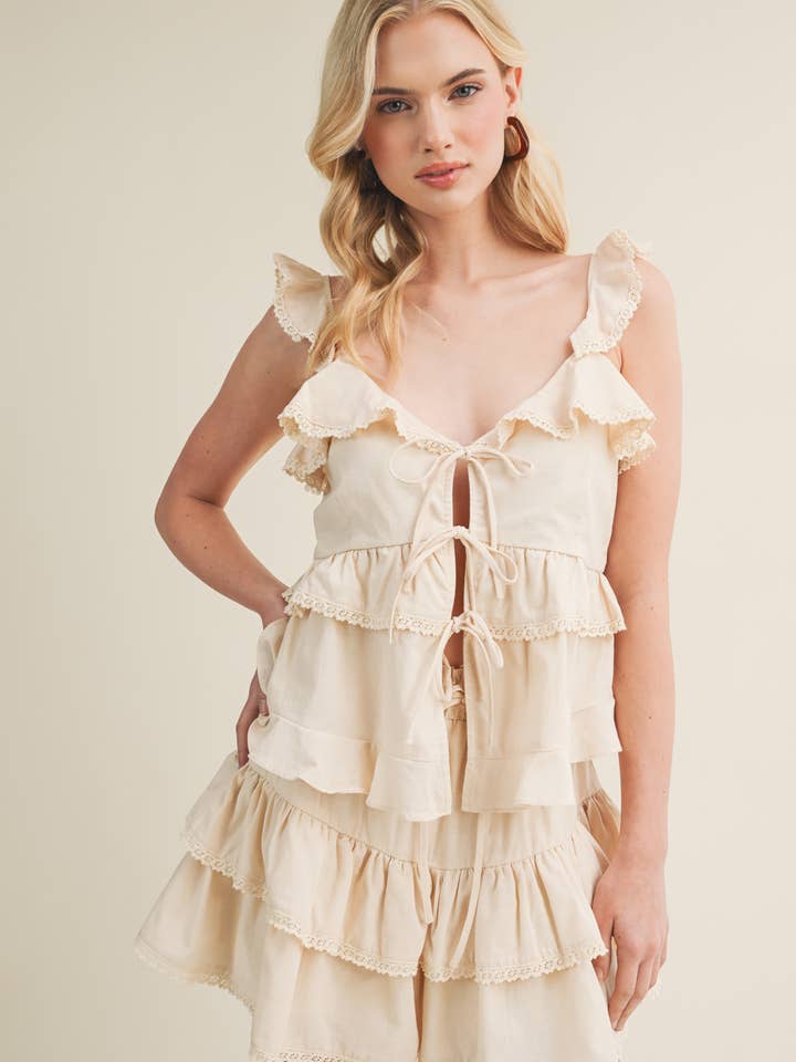 RUFFLE DETAIL SLEEVELESS TOP for wholesale by Mustard Seed