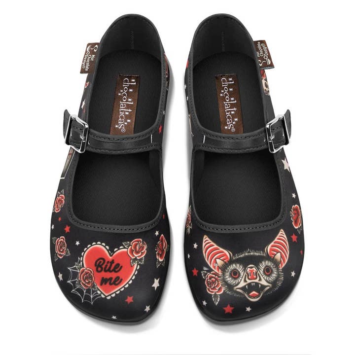 Chocolaticas® Dark Tattoo Women's Mary Jane Flat for wholesale by Hot Chocolate Design