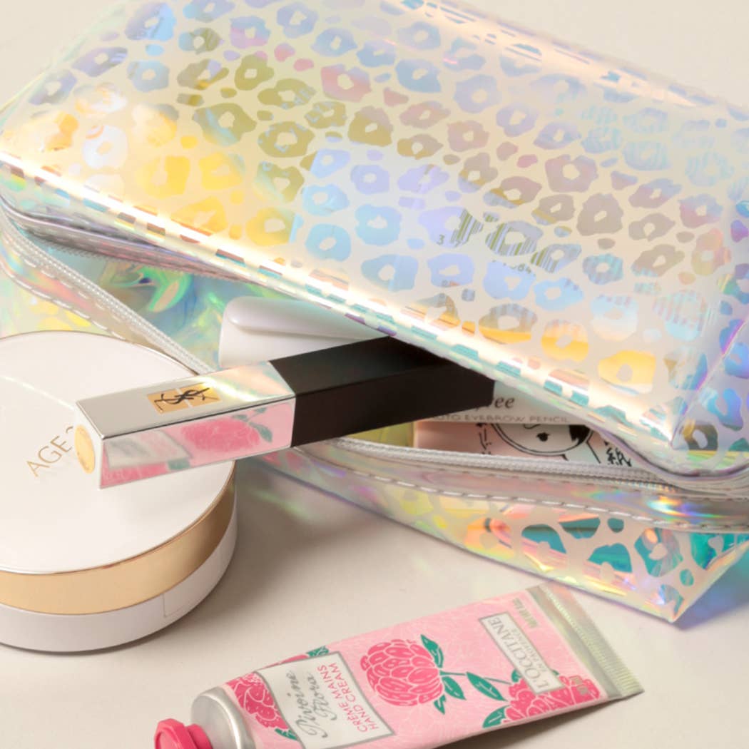 CLEAR Hologram Leopard Print PVC Pouch Bags for wholesale on Faire1