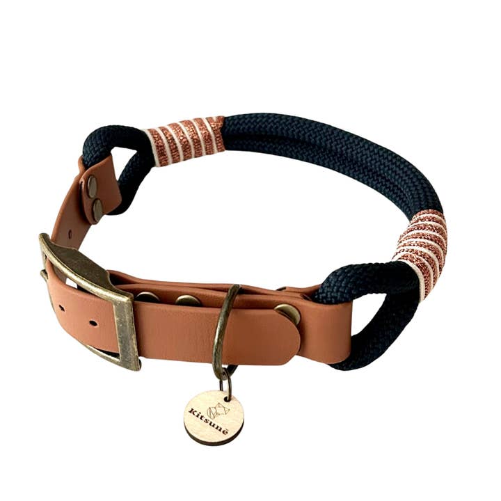 KITSUNE.DOG - Wholesale Pet Collar - Dog - Brown biothane and navy blue paracord bi-material dog collar