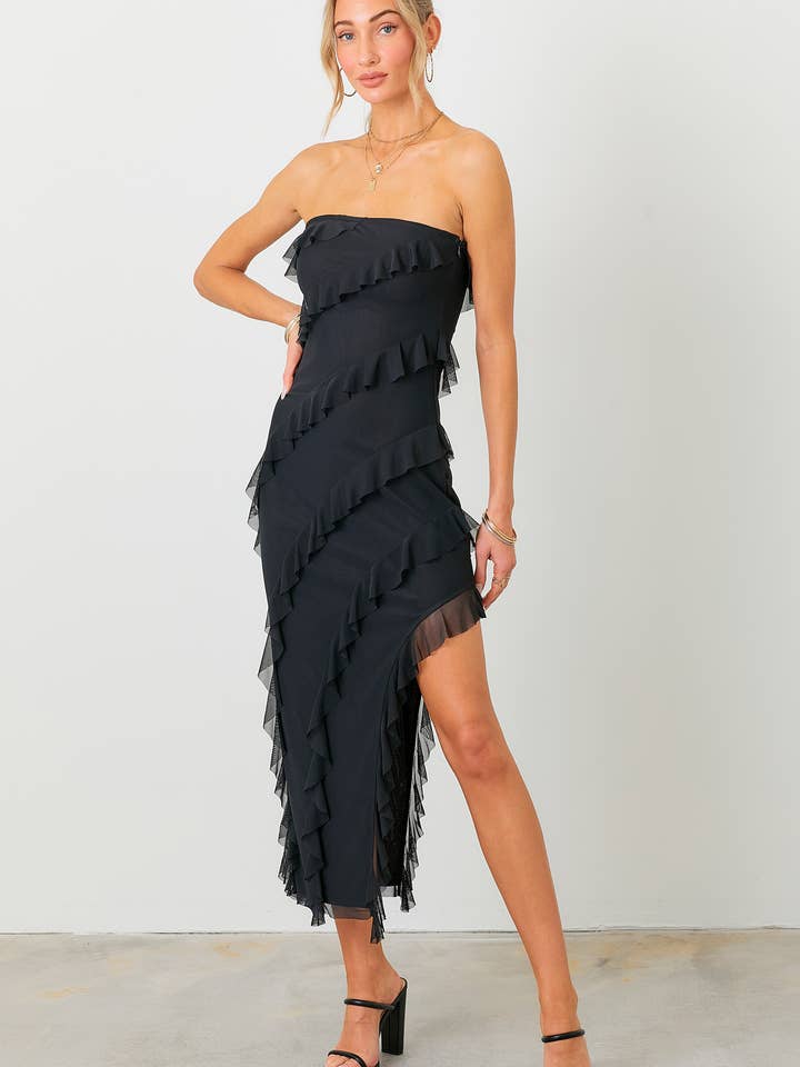 Strapless Frill Dress for wholesale by BABY PINK