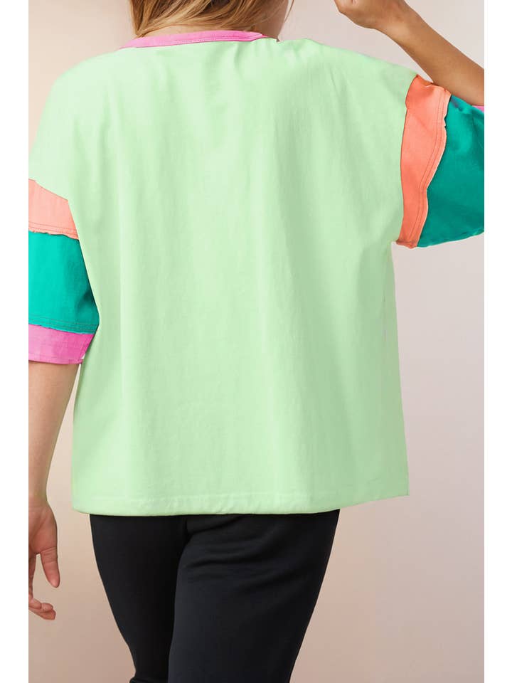LA Society - Wholesale T-Shirt - Women's - Color Block Round Neck Half Sleeve Oversize Top