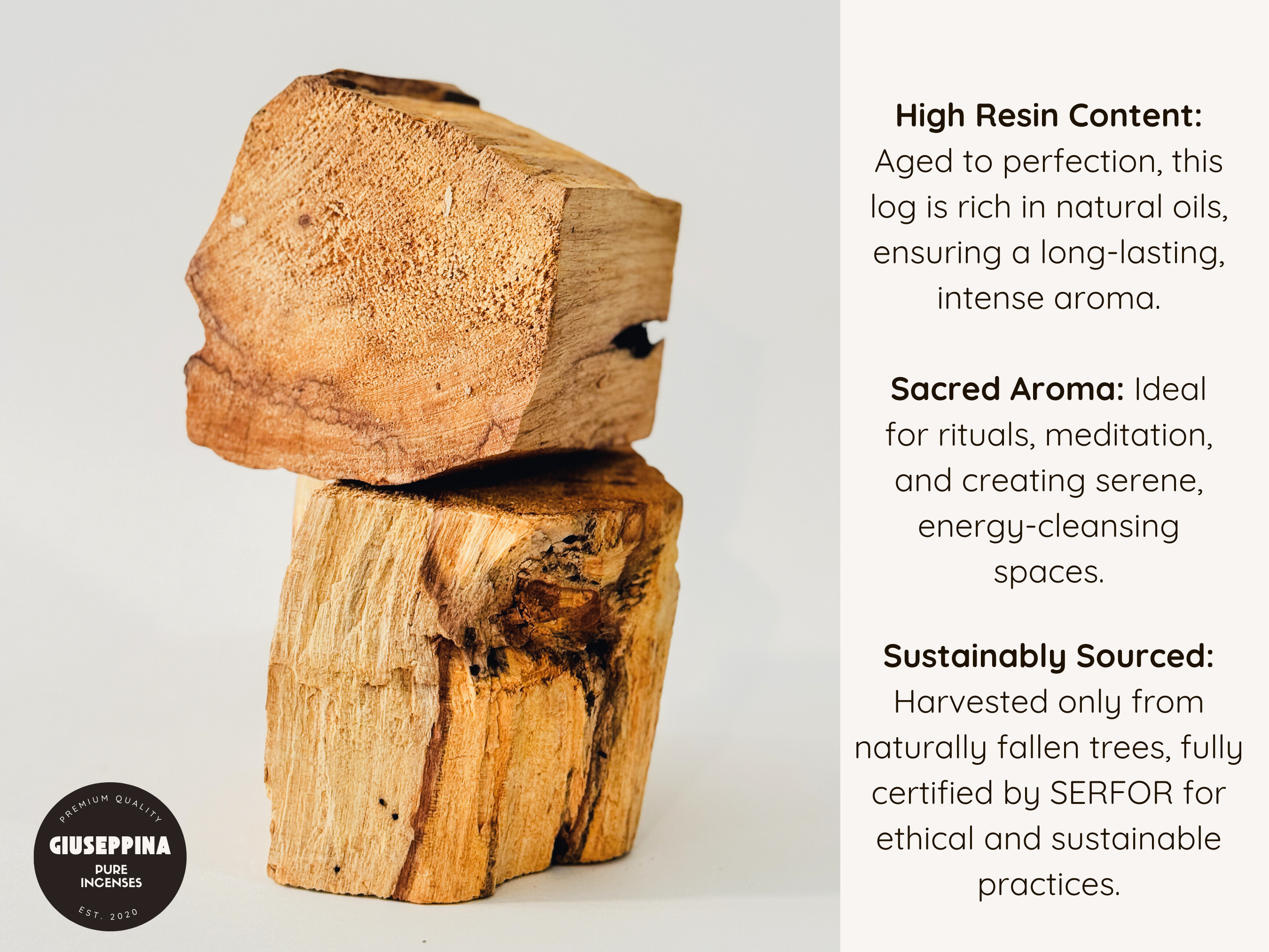 Giuseppina Shop – Engroshandel Røgelse – Stor Palo Santo Træklods - UNIK Peruvian Palo Santo Stykke5