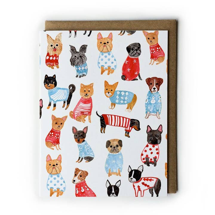 Honeyberry Studios - Wholesale Season's Greetings Card - Dogs in Sweater Holiday Greeting Card0