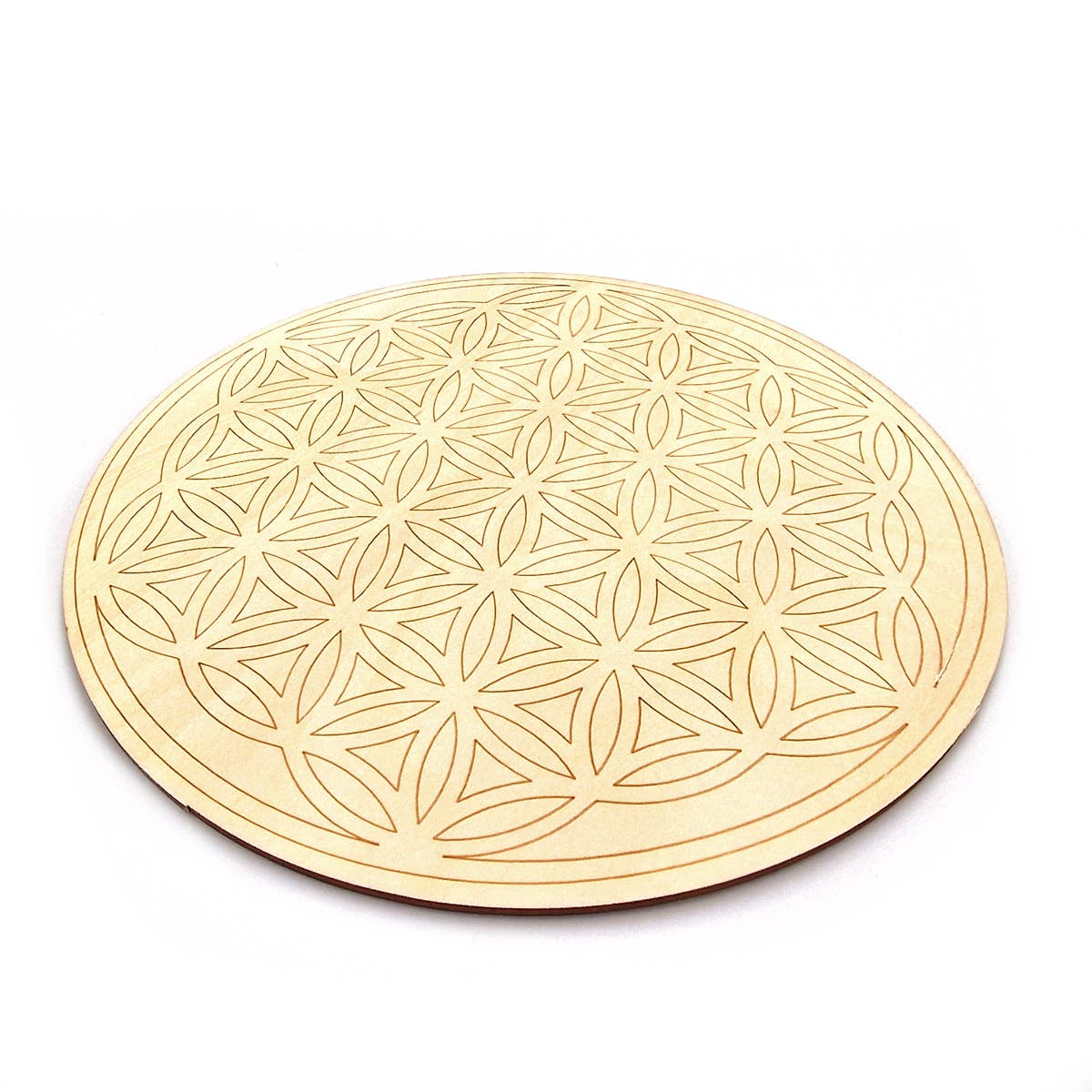 Shamans Crystal - Wholesale Crystal Grid - Crystal Grid Plates Round In Wood, 20cm Wide, Flower of Life12
