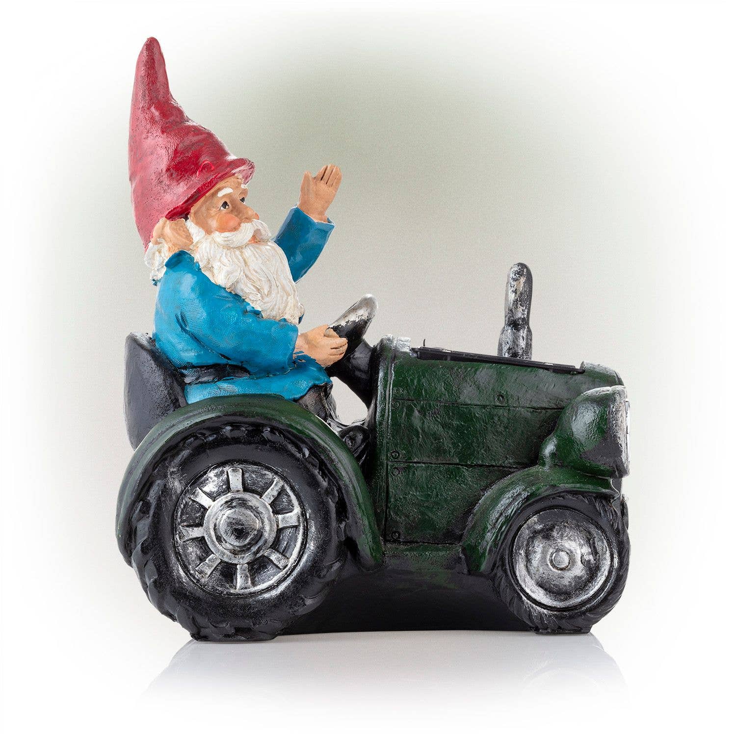 Alpine Corporation - Wholesale Garden Gnome - Solar Green Tractor Riding Gnome with Cool White LED Lights9