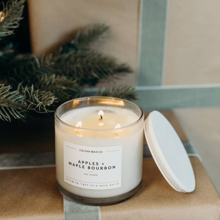 Calyan Wax Co. - Wholesale Jar/Filled Candle - Apples+Maple Bourbon - 3 Wick Clear Glass Tumbler Soy Candle3
