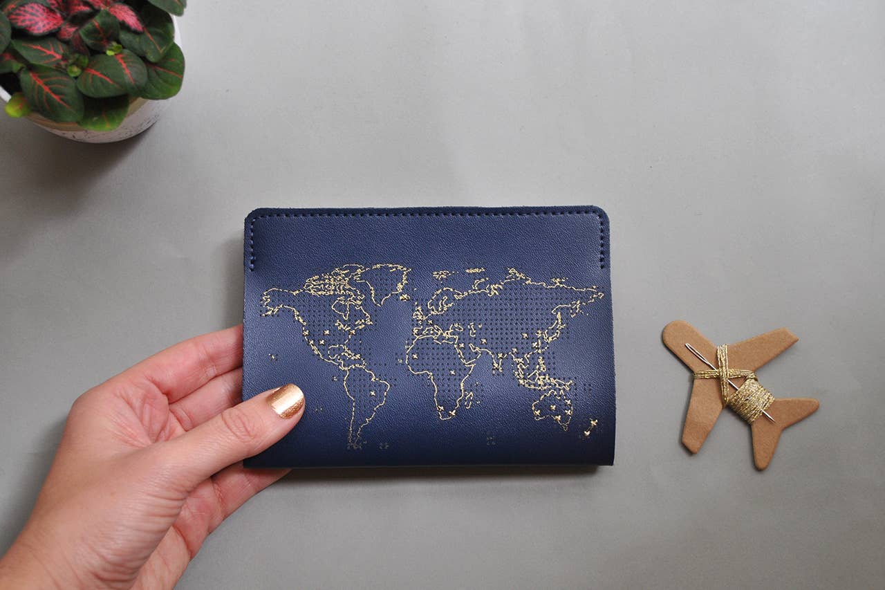 Chasing Threads – wholesale Passport case – women's – Stitch Where You've Been Passport Cover Kit - Navy Leather6