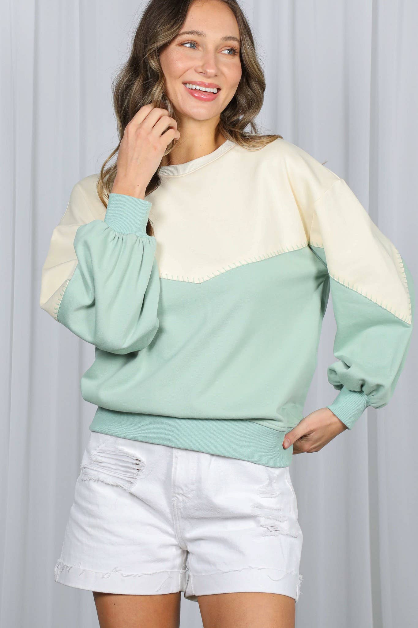 Vine & Love - Venta al por mayor Sudadera - Mujer - Sudadera casual con cuello redondo y bloques de color VT8265322