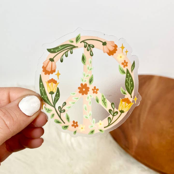 Big Moods - Wholesale Sticker - Floral Peace Sign Clear Sticker