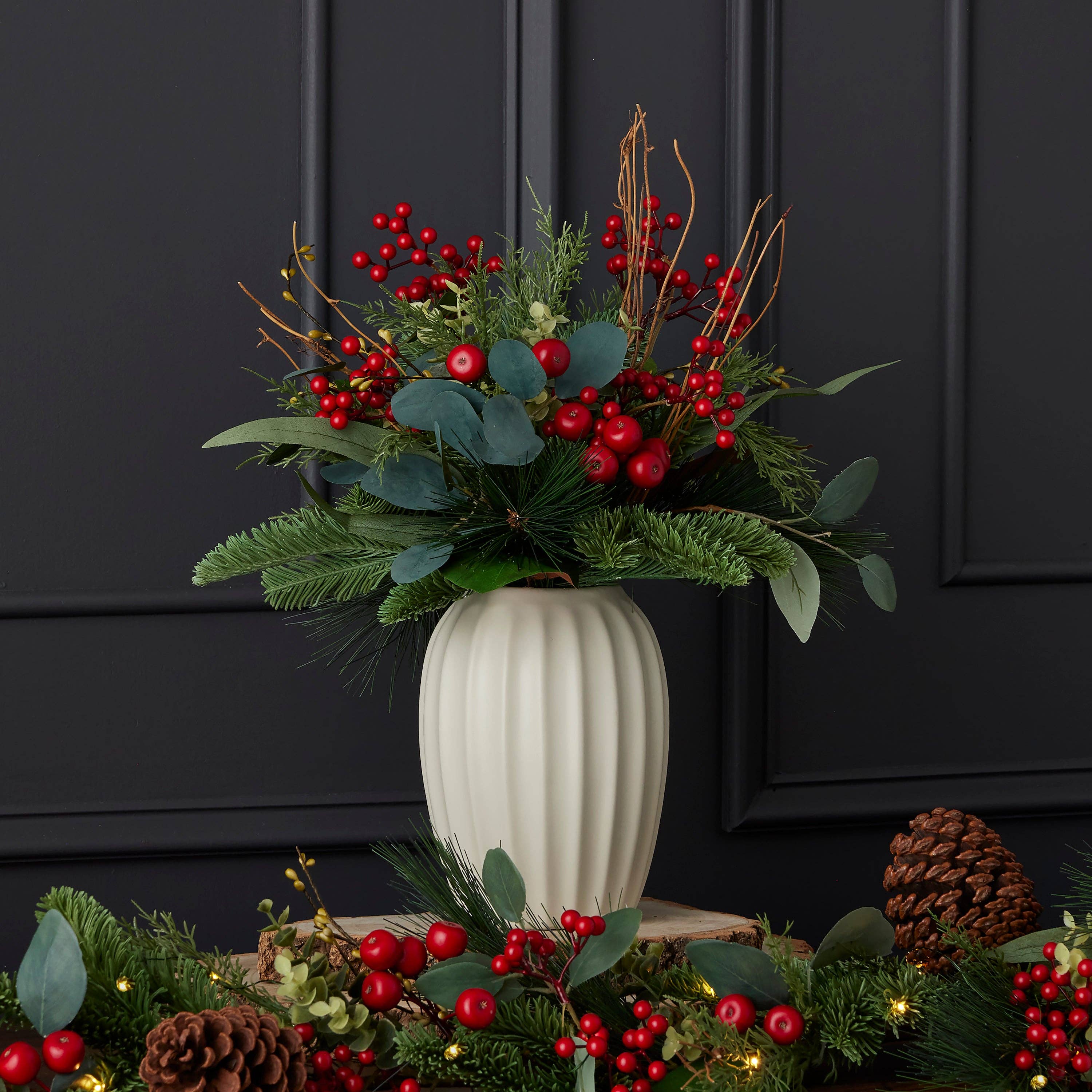 Seasonal LLC - Wholesale Artificial Flowers - Magnolia Leaf, Eucalyptus, and Berry 19in Arrangement in Ceramic Pot0