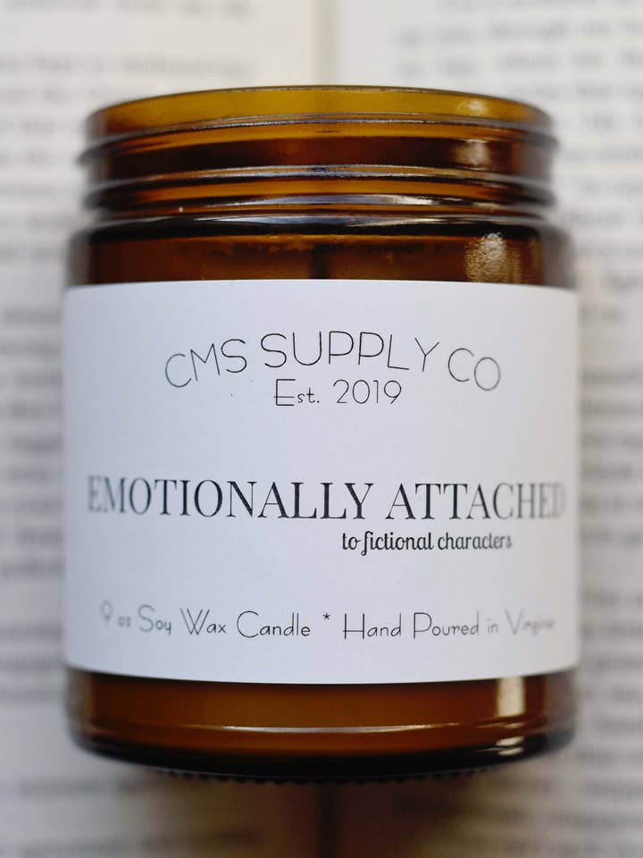 Emotionally Attached to Fictional Characters-Bookish Candle for wholesale by CMS Supply Co