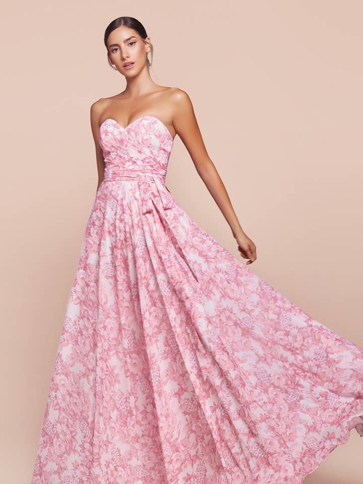 Ladivine by Cinderella Divine - Wholesale Dress - Women's - STRAPLESS A-LINE FLORAL SATIN DRESS