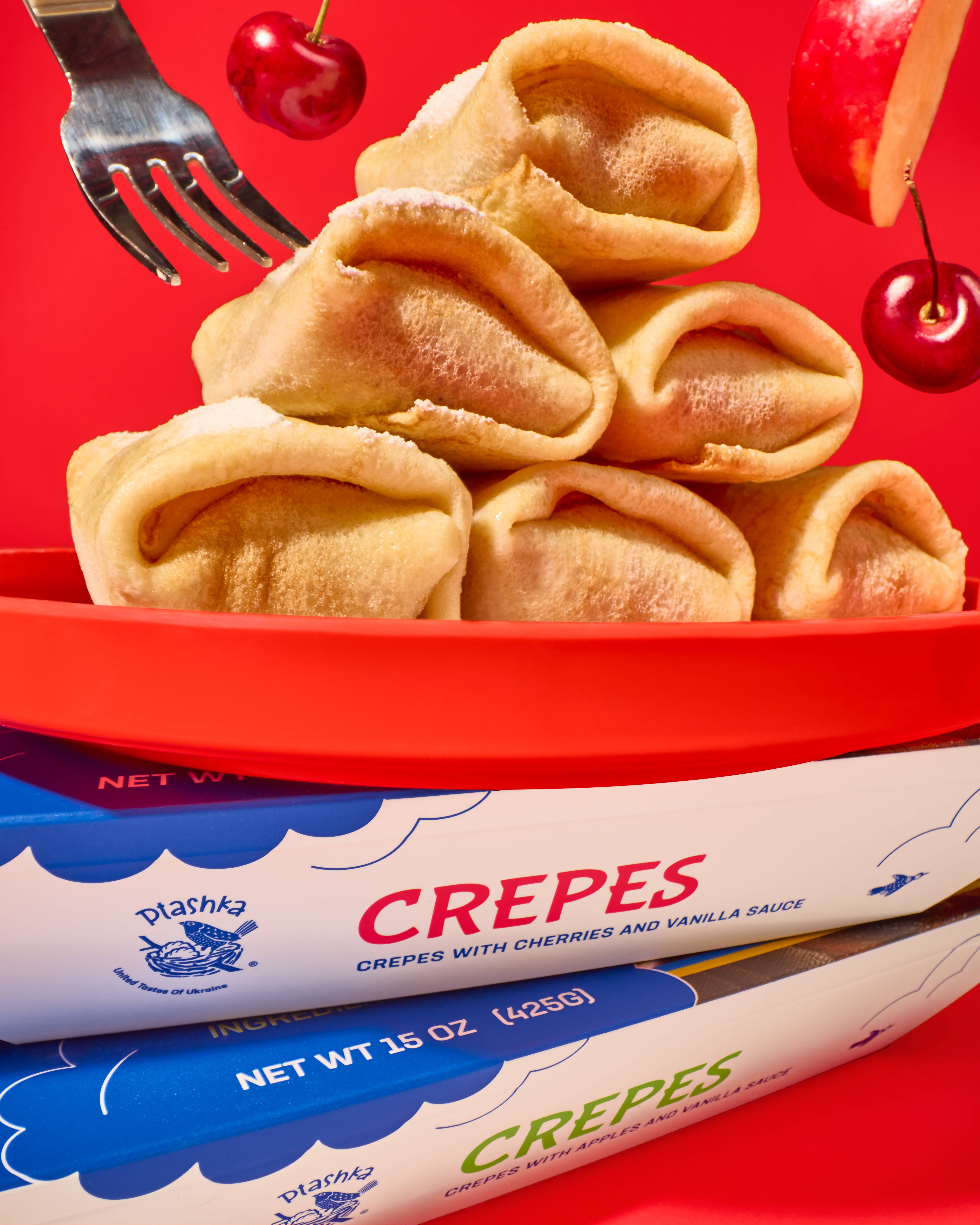 Ptashka - Wholesale Shelf Stable Prepared Meal - Bulk Cherry & Vanilla Sauce Crepes 72 ct Frozen Fully Cooked7