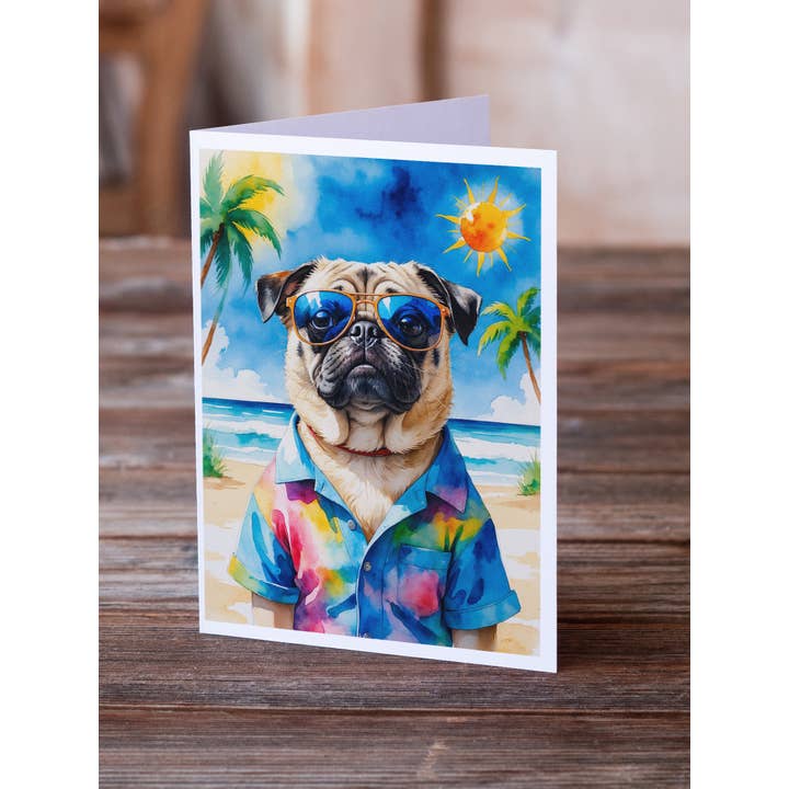 Pug Summer Beach Time Greeting Cards DAC8291 for wholesale by Caroline's Treasures