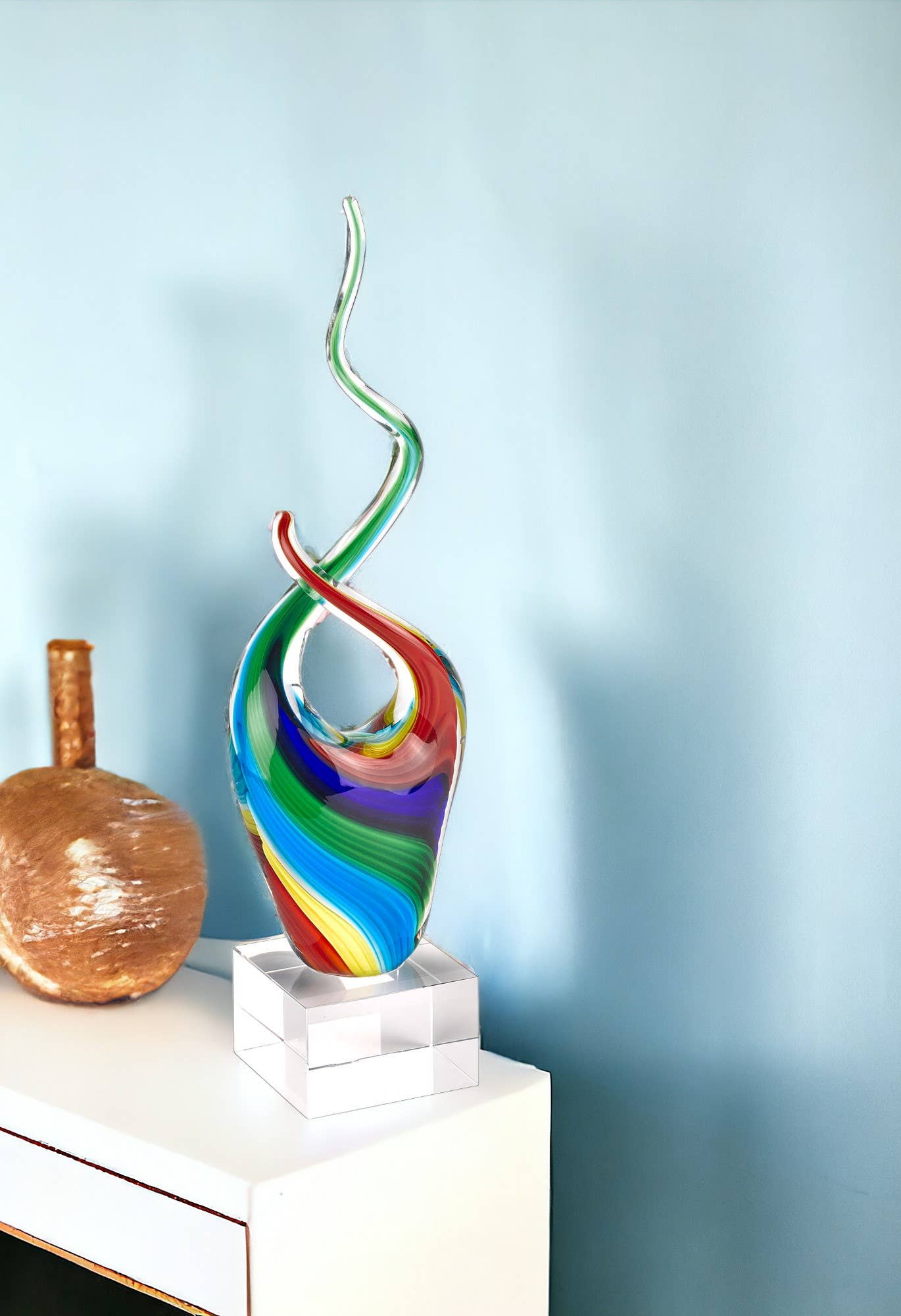 HomeRoots - Wholesale Decorative Tabletop Object - 11 MultiColor Art Glass Abstract Centerpiece on Crystal Base1