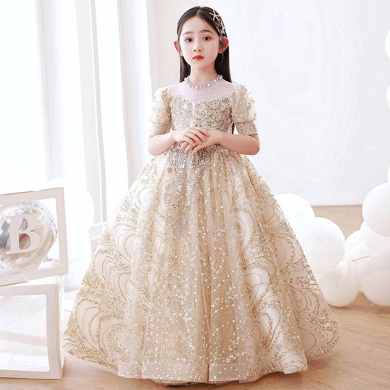 Gold Champagne Tulle Hostess Evening Gown For Girls: Perfect Attire For Piano Performances for wholesale on Faire4