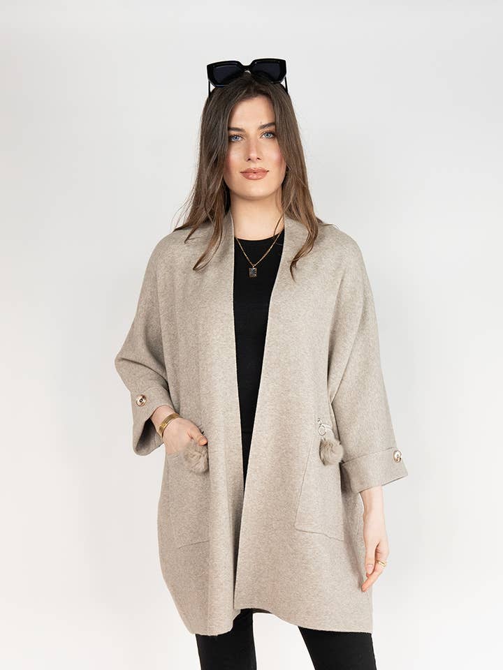 Poncho Cardigan in Fawn for wholesale by NIKKY APPARELS