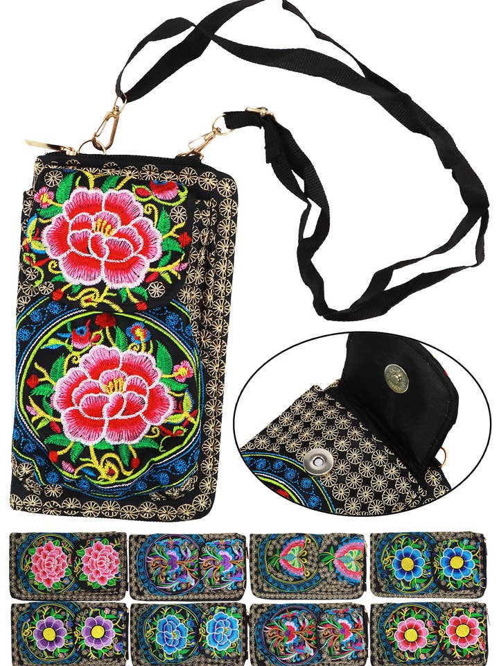 Huipil Floral Embroidered Wallet Crossbody Bag for wholesale by Cap Zone