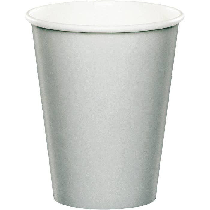 Shimmering Silver 9 oz Hot & Cold Paper Cups, 24/Pkg for wholesale by Bulk Party Decor