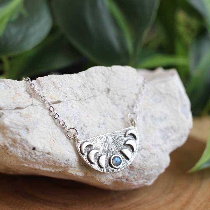 Zilveren labradoriet maanfase ketting voor wholesale door Livin Freely